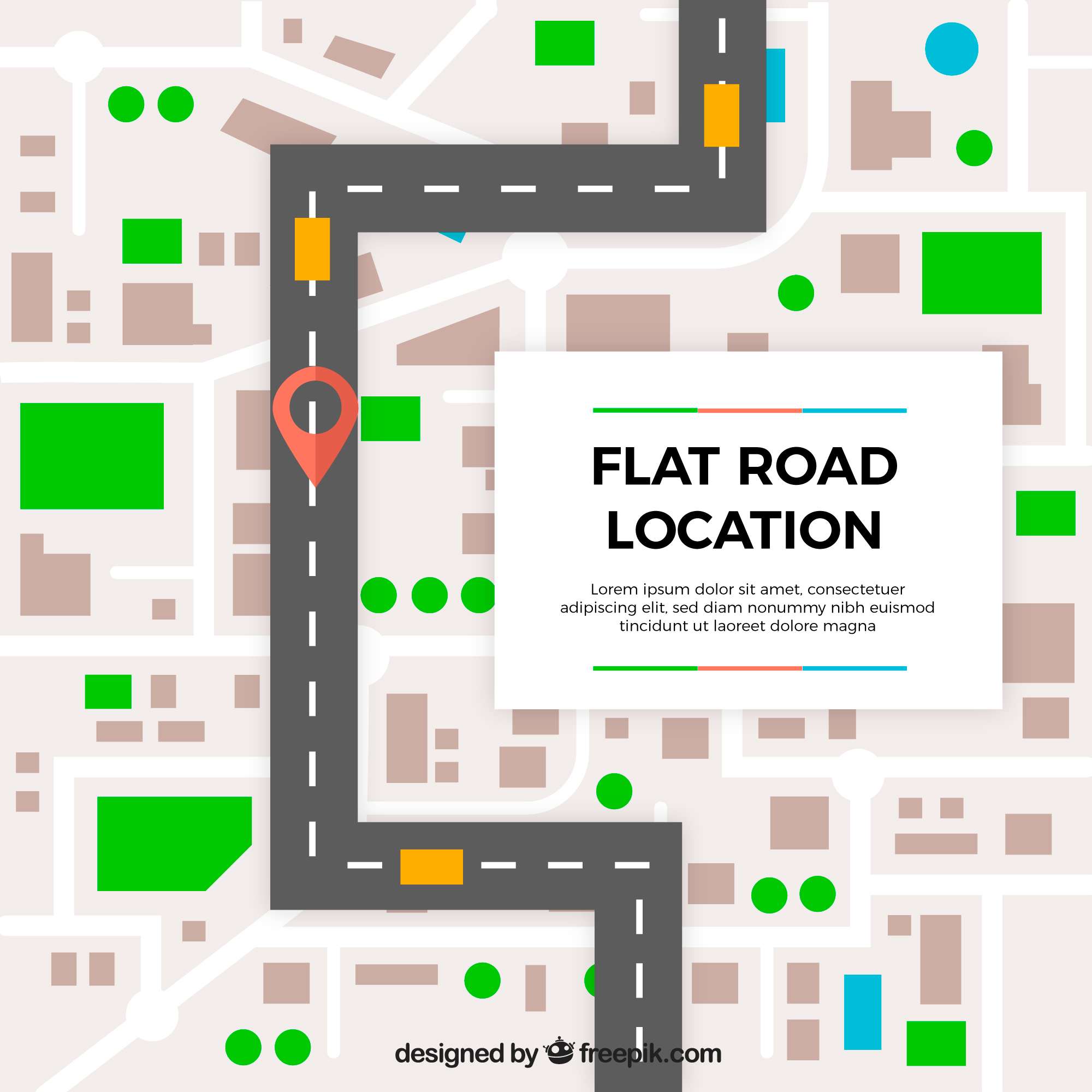 Road map with pointers in flat style