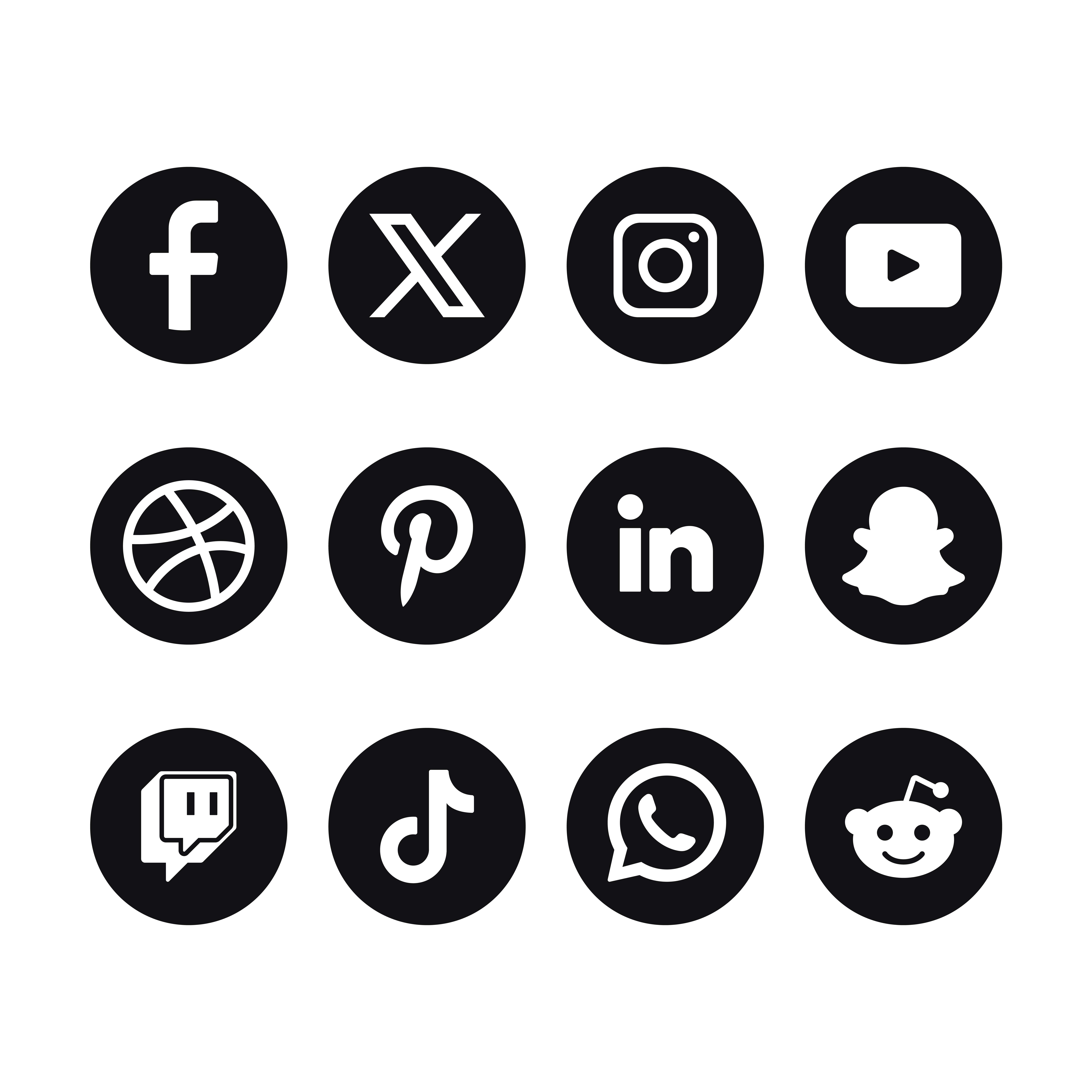 Set Of Black Circle Social Media Logos With New X Logo