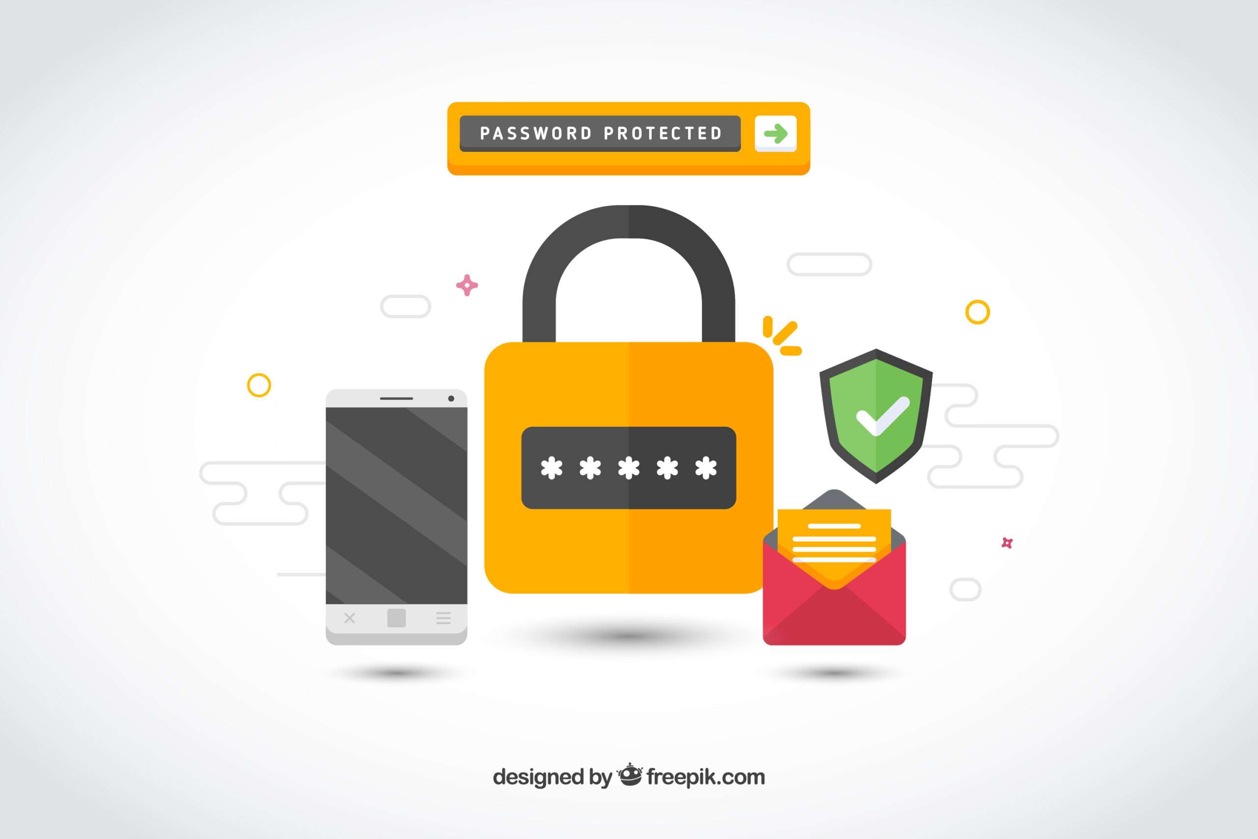 Flat security background with different elements