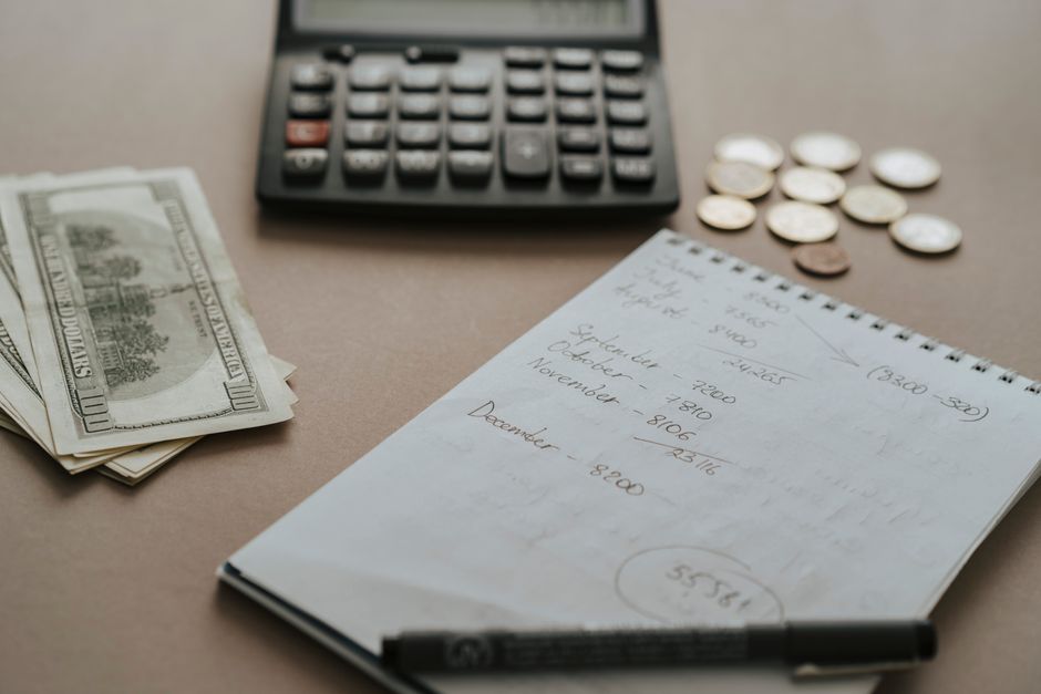A calculator and coins representing marketing costs