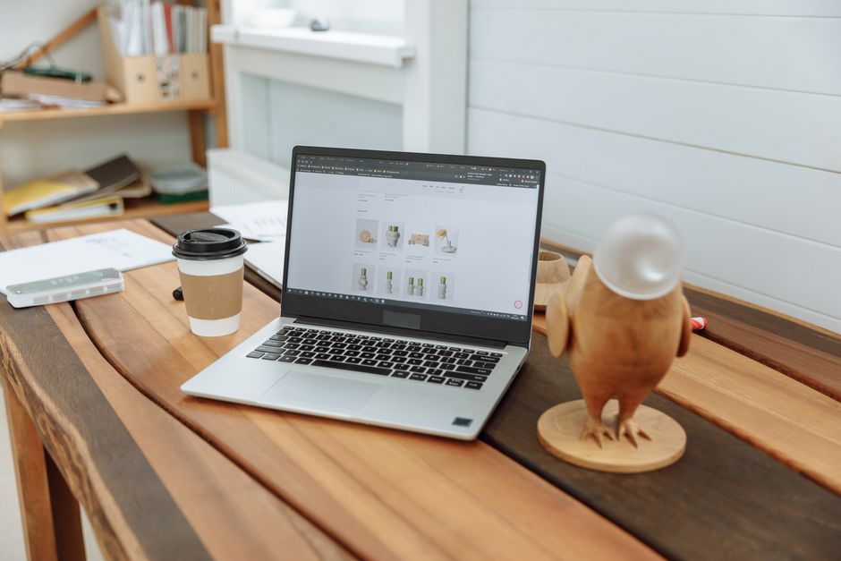 A small business homepage displayed on a laptop screen